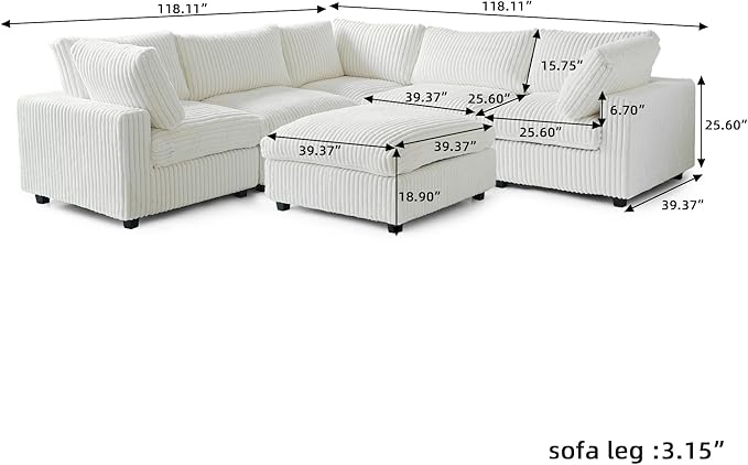 WJShome Cloud Couch Modular Sectional Sofa,157" Oversized 8 Seater Convertible Sofa,U Shaped Couch with Ottoman,Comfy Plush Sofas with 2 Chaise for Living Room,Covers Washable&Replaceable,White
