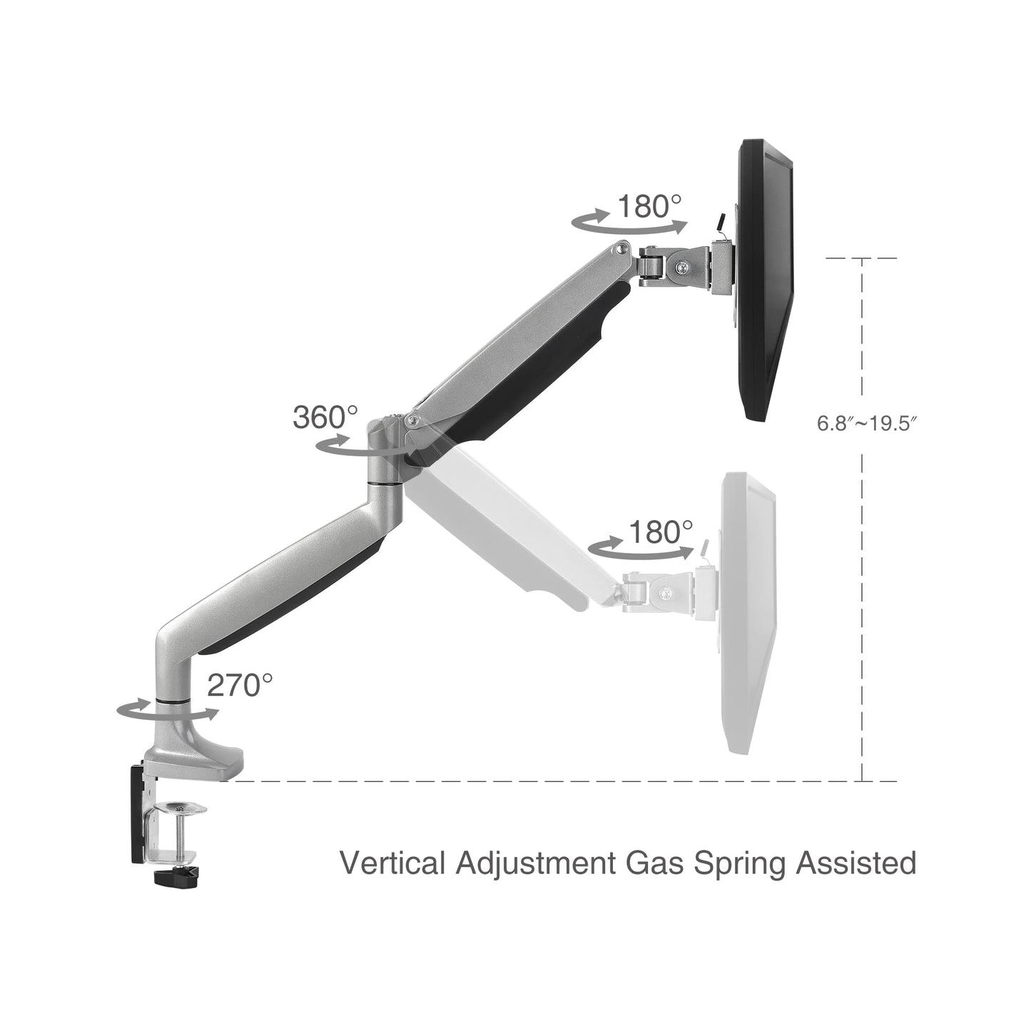Siig Single Monitor Desk Mount With Premium Gas Spring For 13 To 32 Inch Flat & Curved Screens, Vesa, Articulating Monitor Stand
