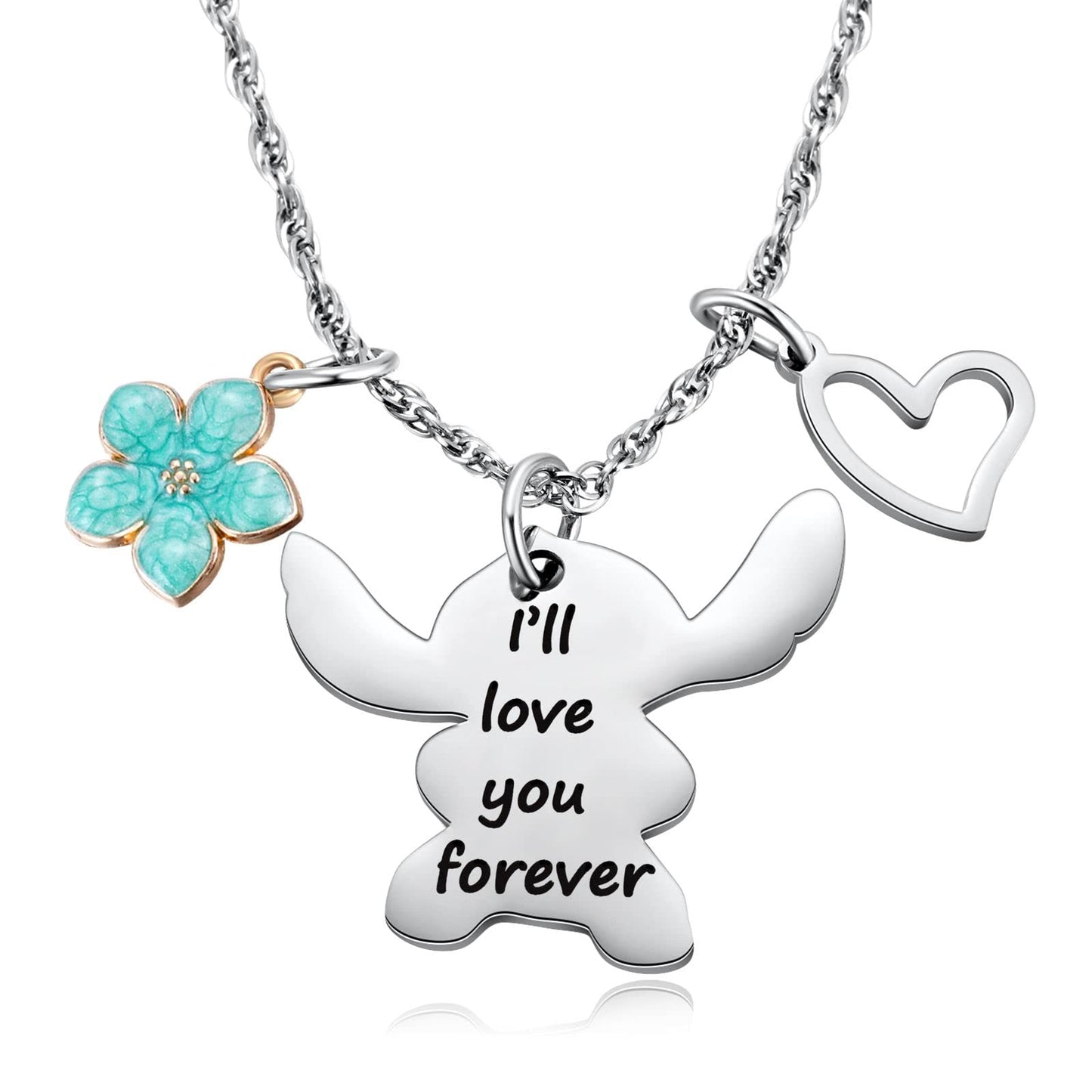 MIXJOY I Love You Forever Hibiscus Charm Necklace for Women Fans Birthday Christmas Jewelry for Granddaughter Daughter Niece