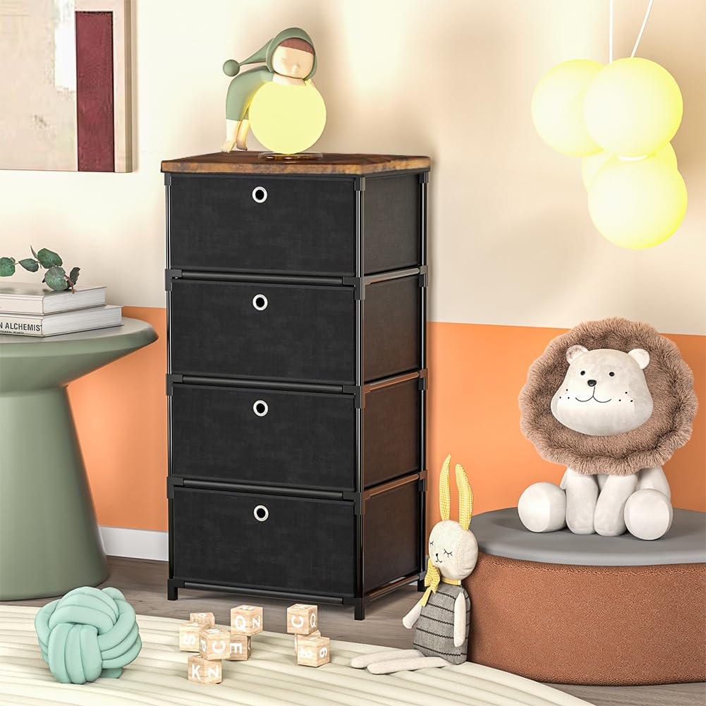 LUKYTOWER Fabric Storage Drawers Dresser and Chest of Drawers, Small Dresser with Drawers Unit, Sturdy 4 Drawers Dressers for Closet, Fabric Storage Bin Organizer