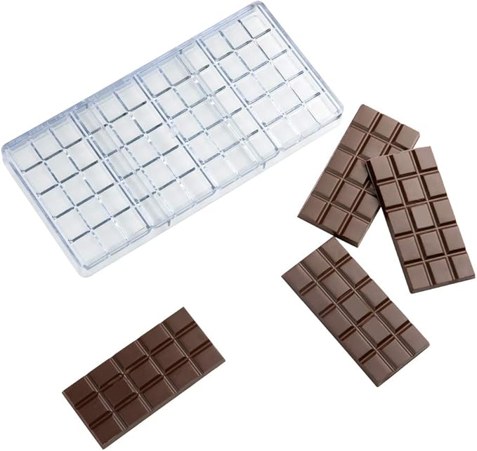 Pastry Tek 10.8 x 5.3 Inch Chocolate Bar Mold, 1 Break-Apart Chocolate Mold - 4 Cavities, Freezer-Safe, Clear Polycarbonat...