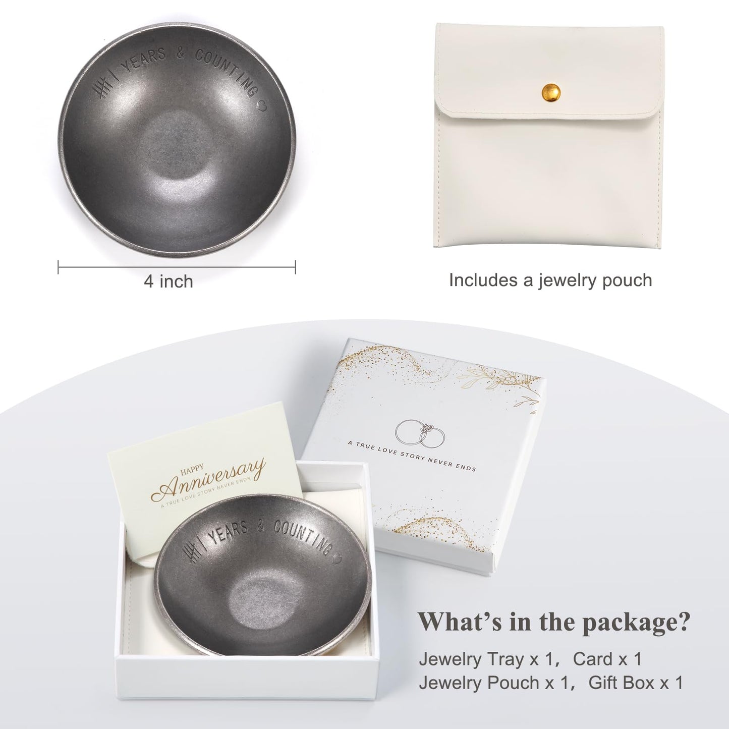 Urllinz Iron Gifts for 6th Anniversary for Him Her - 6 Year Anniverdary Jewelry Tray Decor for Couples Wife, Iron Ring Holder Dish&Gift Box, 4"