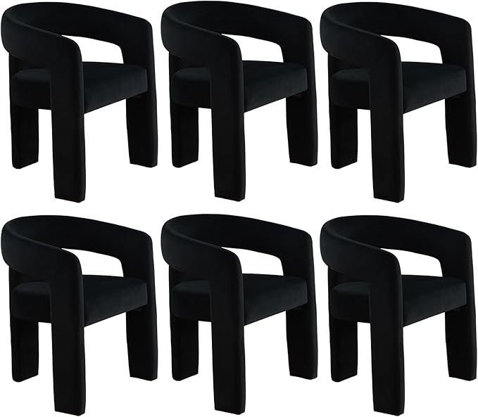 DAYALANE Barrel Dining Chairs Set of 6, Upholstered Accent Kitchen Chair with Arms Modern Recycled Polyester Armchair Comfy Velvet Side Chair for Living Room/Home Office/Reception, Black Velvet