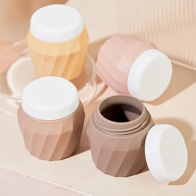 Travel Containers for Toiletries, Premium Silicone Cosmetic Cream Jars, TSA Approved Leak-Proof Refillable Travel Size Toiletries with Clear Bag for Cosmetic Face Body Cream (Apricot, 1.7OZ)