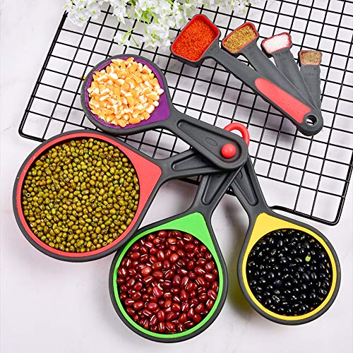 Collapsible Silicone Soft Measuring Cups and Measuring Spoons,8 pieces Portable Food Grade Silicone Measurement Cup for Li...
