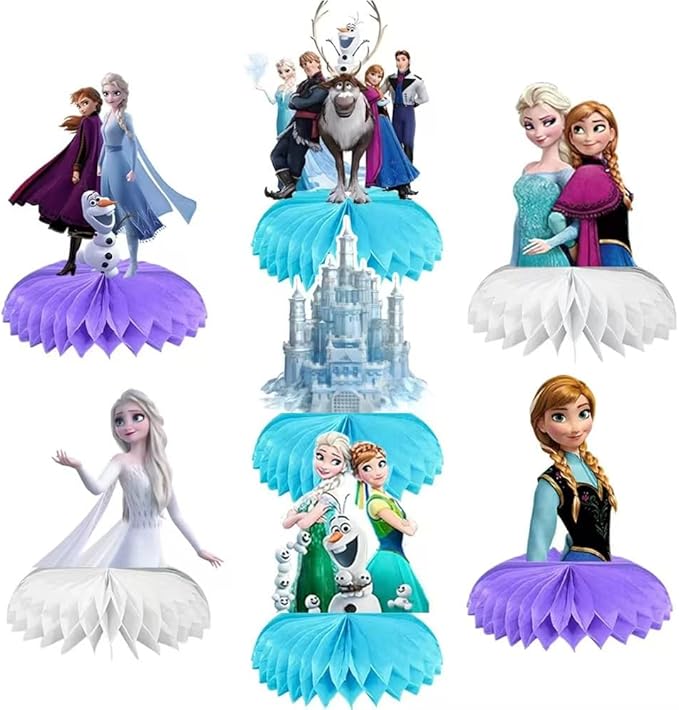 For Frozen Birthday Party Supplies, 7Pcs Honeycomb Centerpieces for FrozenParty Decorations, Double Sided Table Decoration...