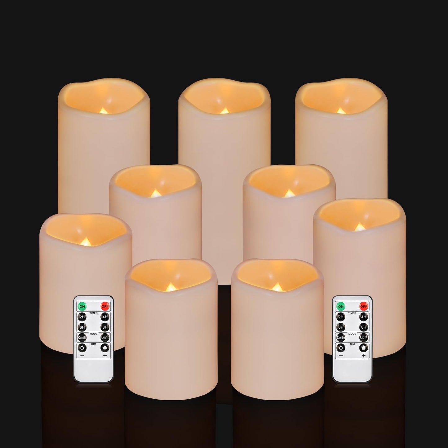 Artmarry Flameless Candles 4" 5" 6" Set of 9 Ivory Waterproof Pillars 3" Diameter Battery Operated Flickering Candles Include 10-Key Remote Timer Function 400+ Hours by 2 AA Batteries (9 Pack)