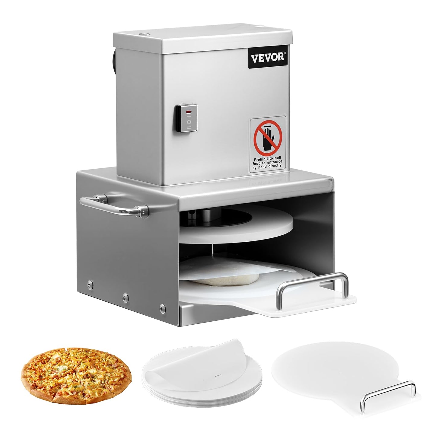 VEVOR Electric Pizza Dough Press Machine, 6 Inch Pizza Pastry Press Plate, Stainless Steel Bread Presser, Commercial Forming Machine with Adjustable Thickness and 100 Sheets of Parchment Paper