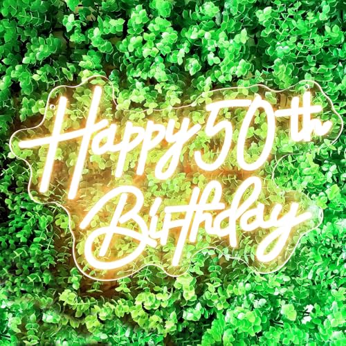 Happy 50th Birthday Neon Sign For Birthday Party16.5"*10.5" Neon Happy Birthday Led Neon Light For Party Backdrop Wall Dec...