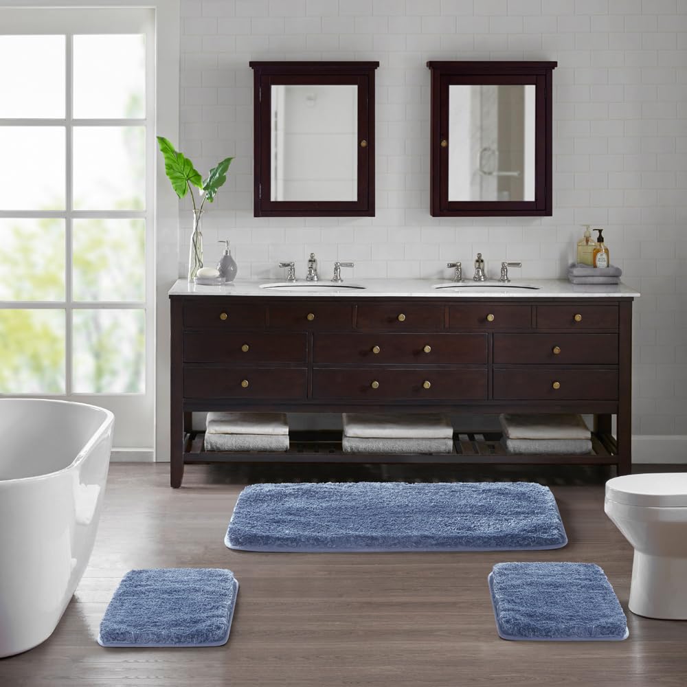 Suchtale Non Slip Bath Mat (16 x 24, Blue) Water Absorbent Soft Microfiber Rug Machine Washable Thick Plush Shaggy Bath Rug for Bathroom, Shower