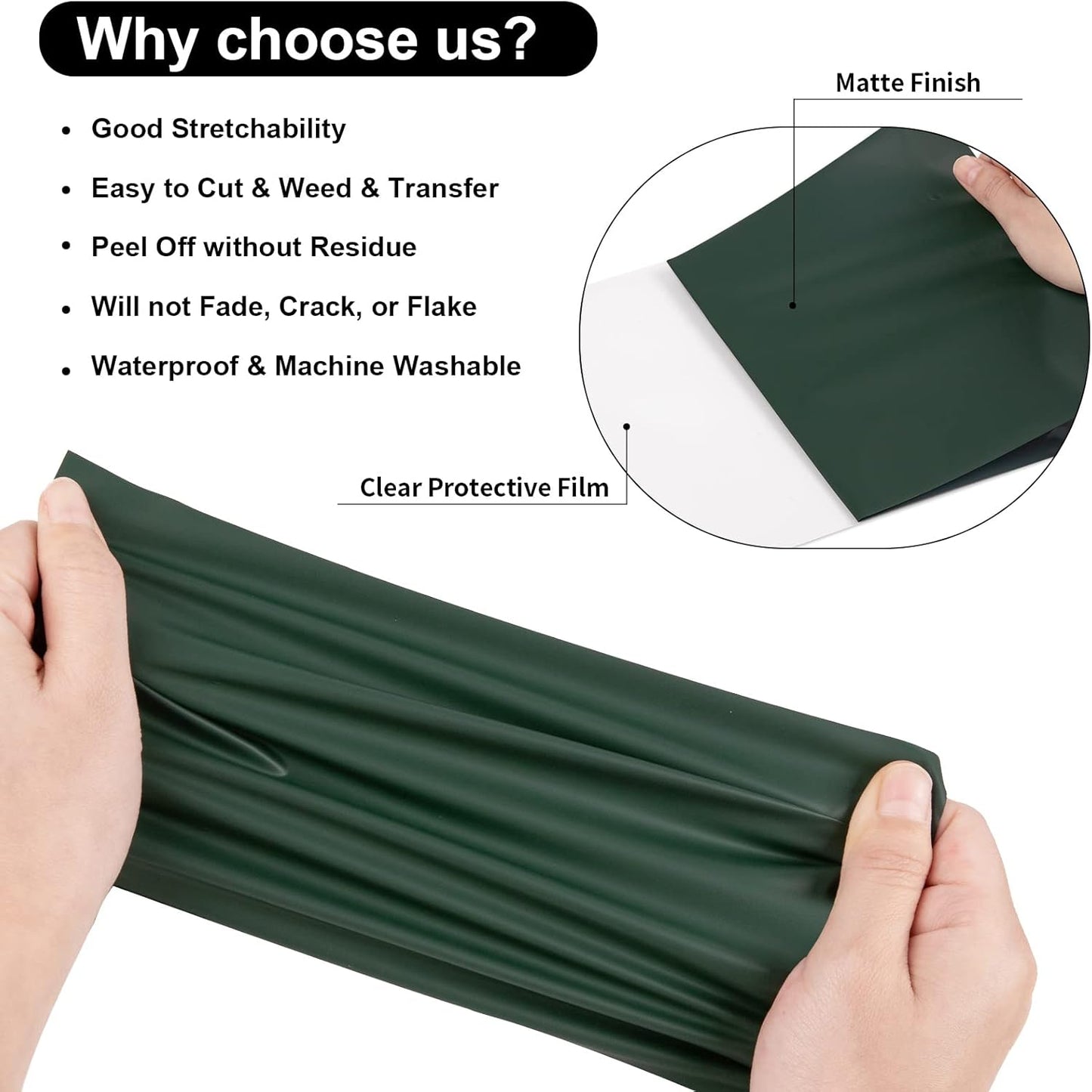 VINYL FROG Heat Transfer Vinyl Roll HTV Vinyl - 12" x12ft Dark Green Iron on Vinyl for T-Shirts, Heat Press Vinyl for DIY Craft Designs (Dark Green)