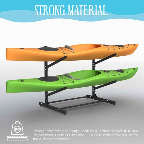 TPHUC Adjustable Kayak Rack, Sup Storage Stand, Weatherproof Canoe Holder, Heavy Duty Paddleboard Bracket, Anti-Rust Surfboard Bracket, Kayak Wall Mount for Outdoor Organizer - 2 Levels