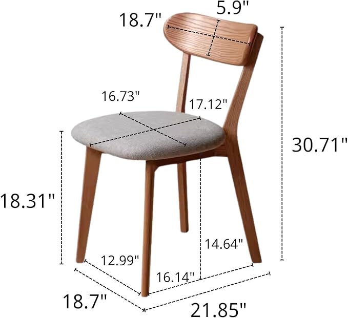 Hymus 100% Solid Oak Wood Dining Room Chairs - Practical Kitchen Chairs for Dining Room, Kitchen, Living Room (4, Walnut with Grey Cushion)