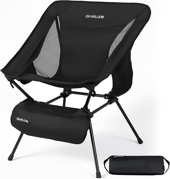 GARLLEN Folding Camping Chair with Anti-Slip Feet, Ultralight Folding Picnic Chair with Storage Side Bag, Portable Backpac...