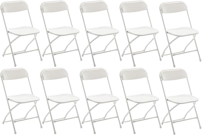 BTEXPERT Set of 10, White Plastic Folding Chairs Steel Frame Commercial 650LB High Weight Capacity Event Chair Lightweight for Office Wedding Party Picnic Kitchen Dining Church School - 10
