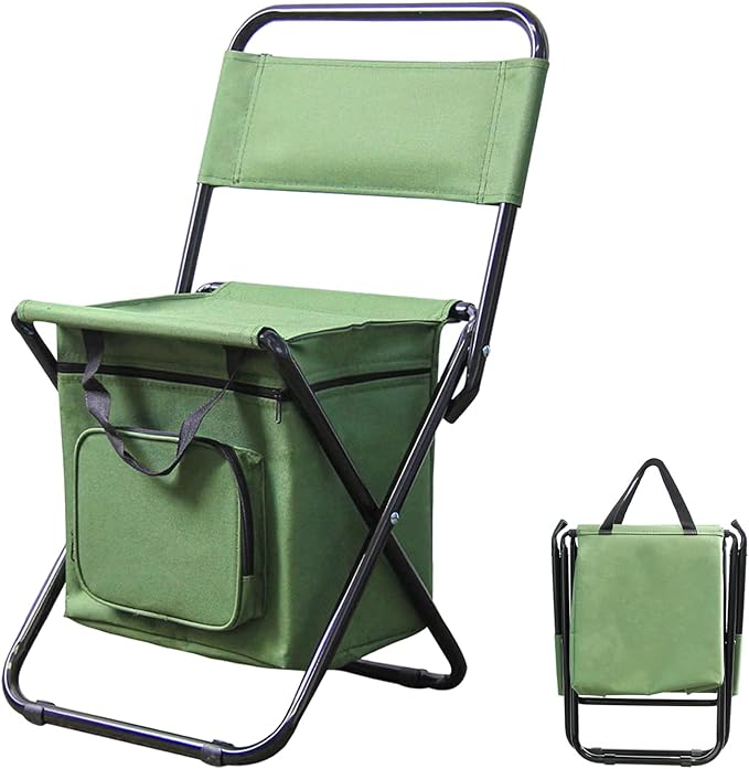 ZDFRBJGㅤㅤㅤㅤ Portable Foldable Fishing Chair with Cooler Bag, Lightweight Backrest Stool Compact Folding Chair Seat, Outdoo...
