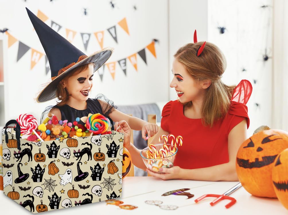 DDBASKET Halloween Basket Pumpkin Baskets Trick or Treat Basket Rectangular Toy Storage Bin for Halloweens Parties(Horror Halloween)