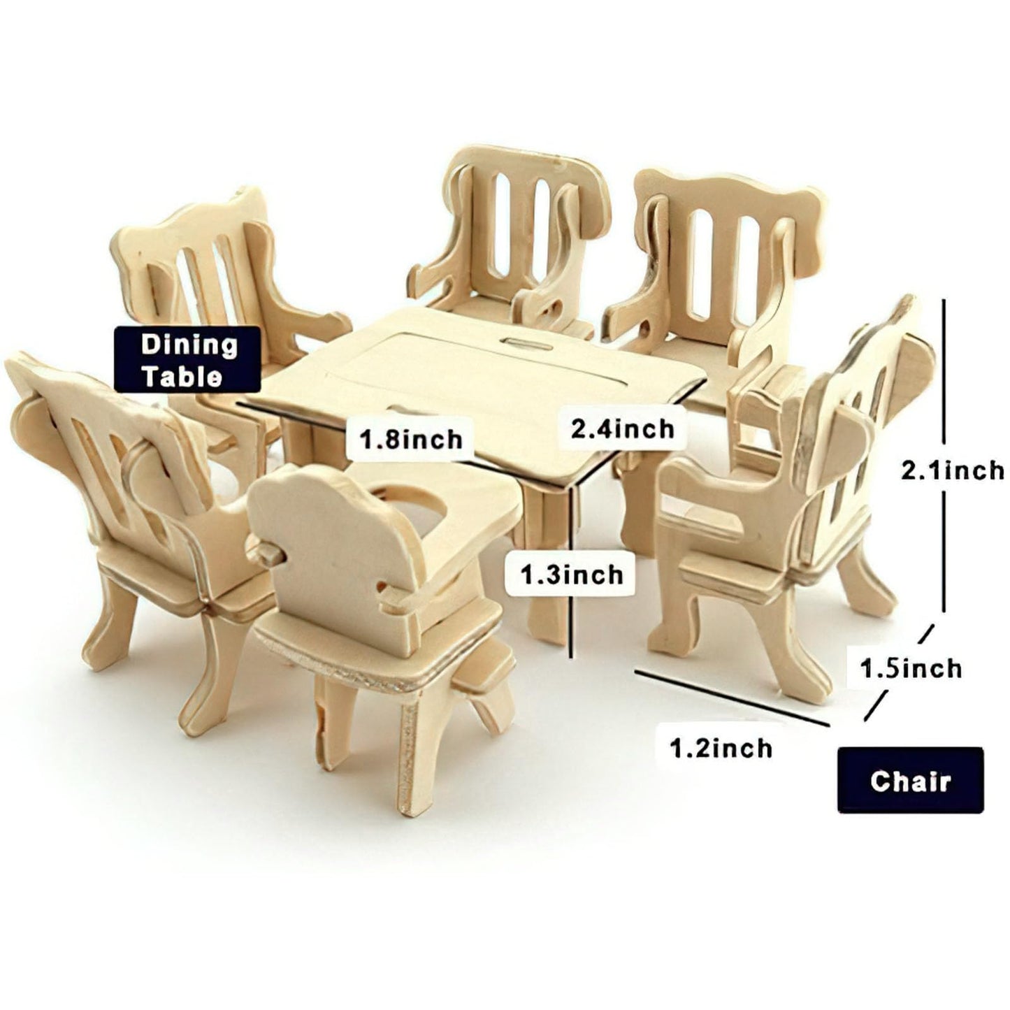 LOVEINUSA DIY Wooden Dollhouse Furniture Set, 3D Puzzle Miniature Room Accessories, Natural Wood