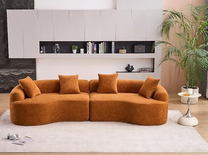 110" Oversized Modern Curved Cloud Sectional Sofa, Luxury Plush Chenille 4-Seater Deep Wide Seat Couch with 4 Pillows, No Assembly Needed Apartment Living Room Furniture, Beige