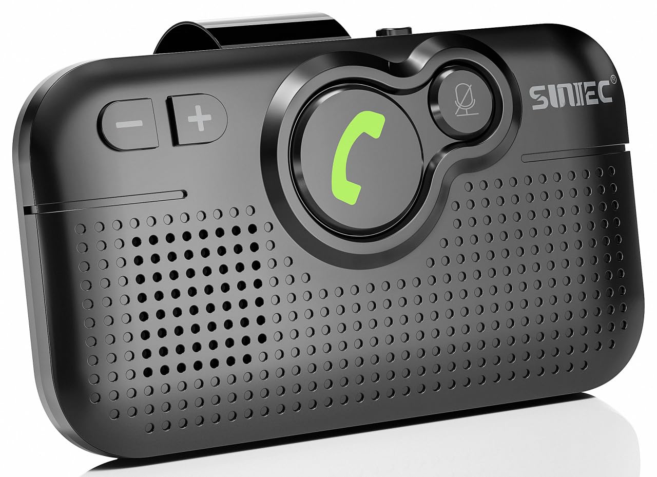 SUNITEC Handsfree Bluetooth Car Kit for Cell Phone, Wireless Bluetooth Speaker for Car, AUTO Power ON Support Siri Google Voice Assistant Hands Free Phone Speakerphone with Visor Clip-BC980SA