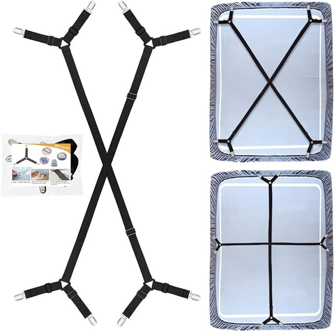 Bed Sheet Holder Straps, 2Pcs Adjustable Crisscross Fitted Sheet Band Straps Grippers Suspenders,Triangle Elastic Mattress Cover Holder Fasteners for All Bed Sheets, Mattress Covers
