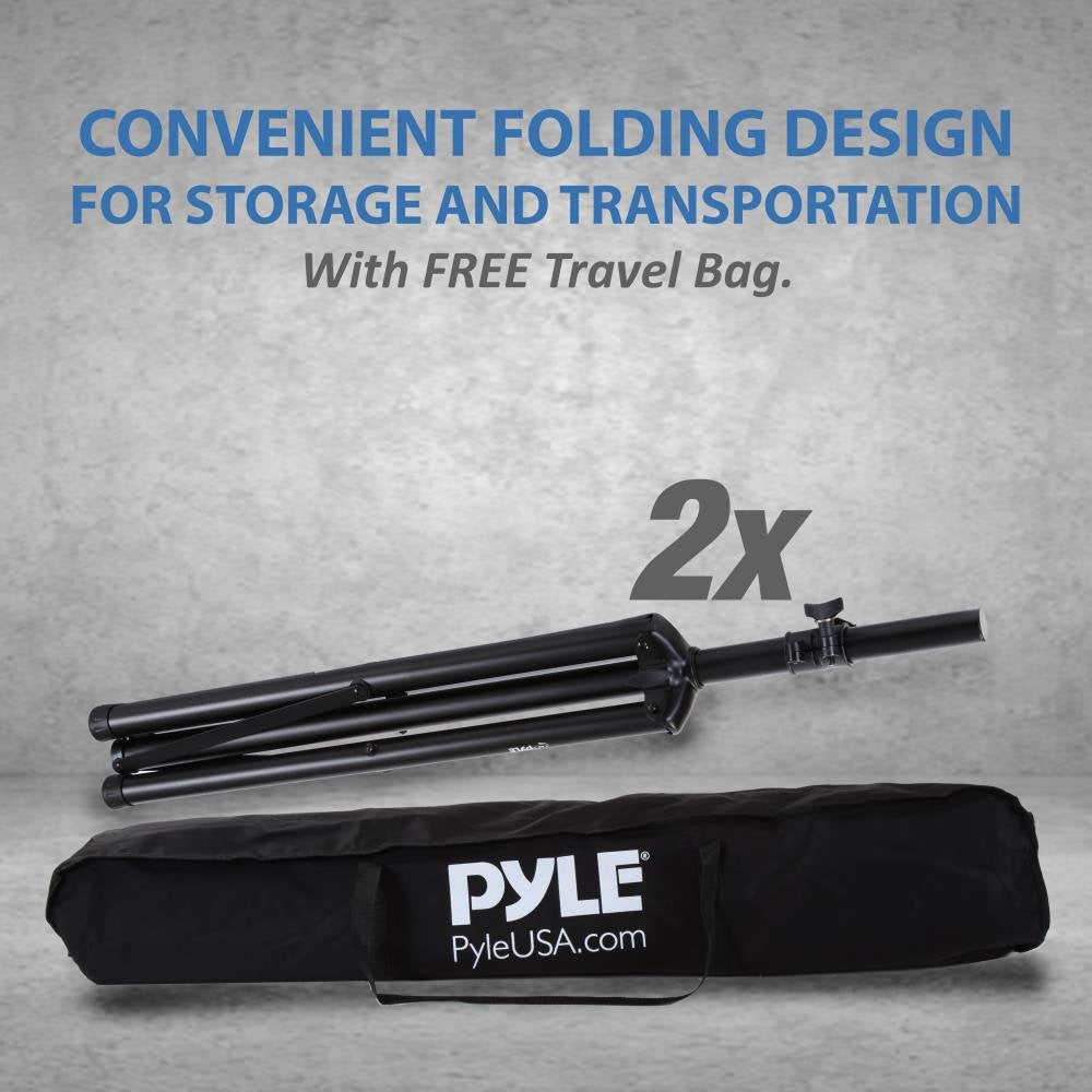 Pyle Universal Dual Pa Dj Tripod 2 Speaker Stand Kit With Adjustable Height & Storage Bag Constructed With Heavy Duty Durable St