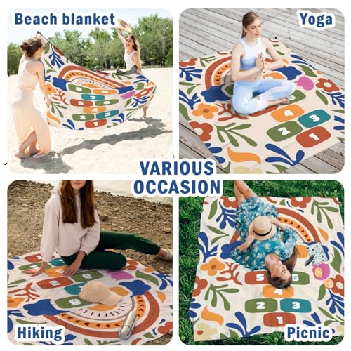 Xmsaitar Boho Floral Game Pocket Picnic Blankets, Funny Mini Beach Camping Blanket Waterproof Sandproof for Kids,Botanical...