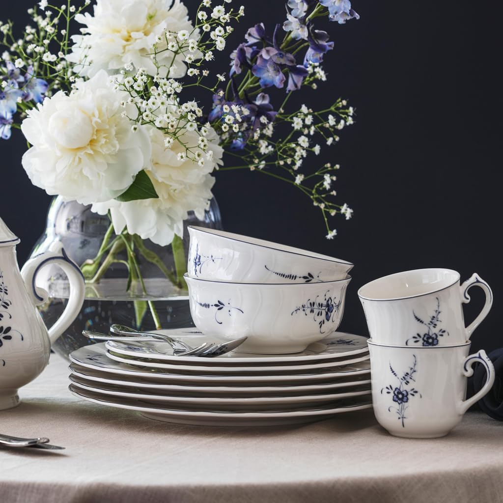 Villeroy & Boch Old Luxembourg Collection Dessert Bowl, Premium Porcelain, Made in Germany, 5 x 2.25 in, 13 oz Capacity, White/Blue