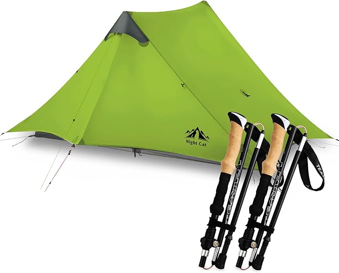 Night Cat Ultralight Tent 2 Persons with Trekking Poles Hiking for Professional Backpacker Hiker