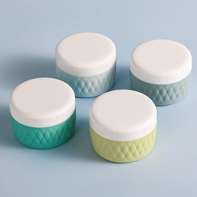 Travel Containers for Toiletries, Silicone Cream Jars BPA-Free, TSA Approved 2oz Travel Size Containers, Leak-proof Silicone Jars with Lid for Cosmetic Face Hand Body Cream (4 Pack)