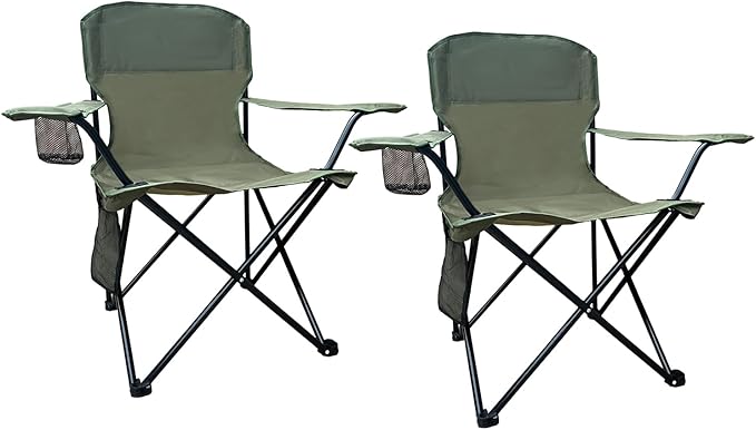 SAILARY 2PCS Folding Outdoor Beach Camp Chair with Cup Holder, Storage Pocket, Waterproof Bag Outdoor Arm Chair, Supports ...