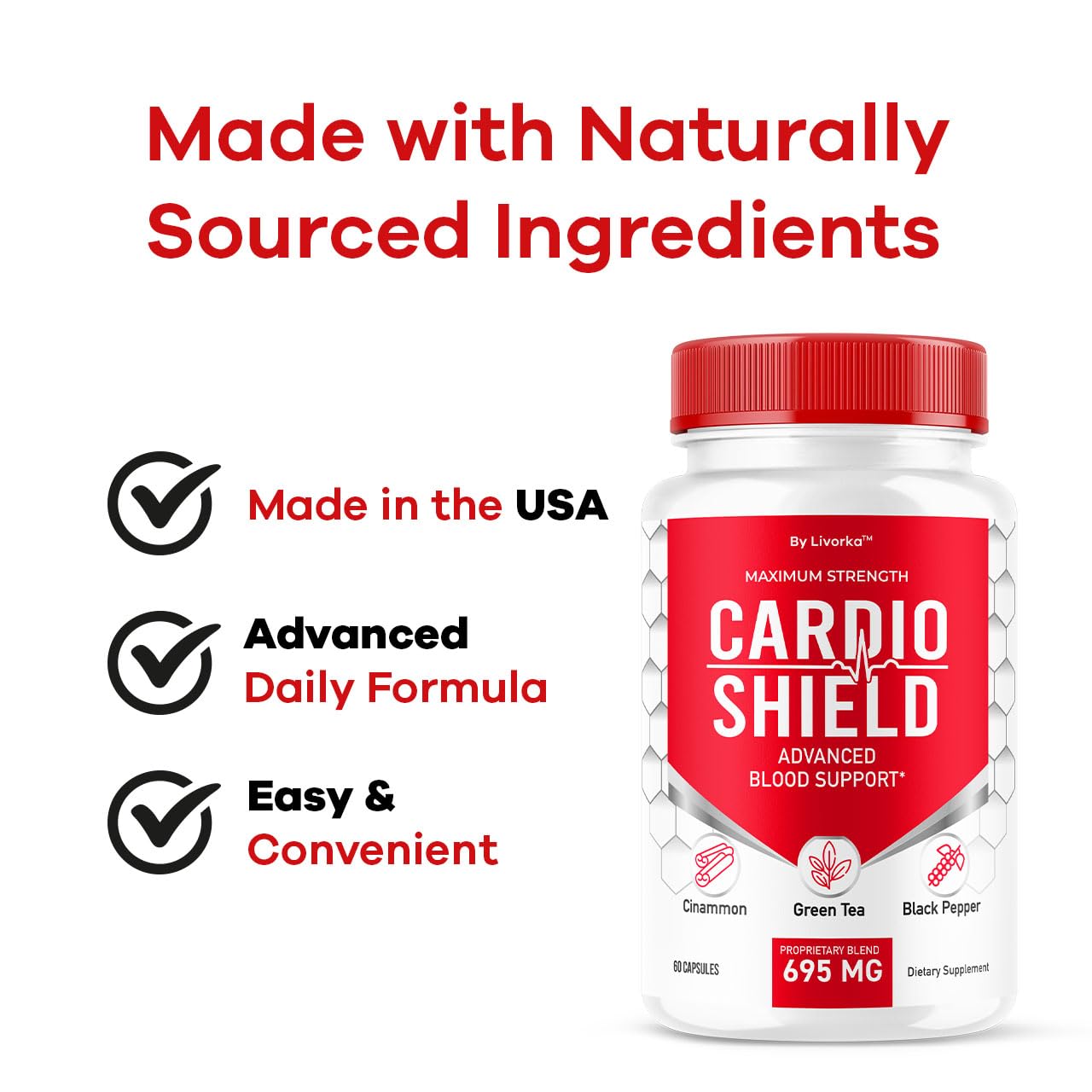Cardio Shield Capsules - Official Cardio Shield Supplement Support Vitamin Pills, All Natural Cardio Shield Advanced Premium Formula Wellness & Overal Health Review, 60 Capsules for 1 Month