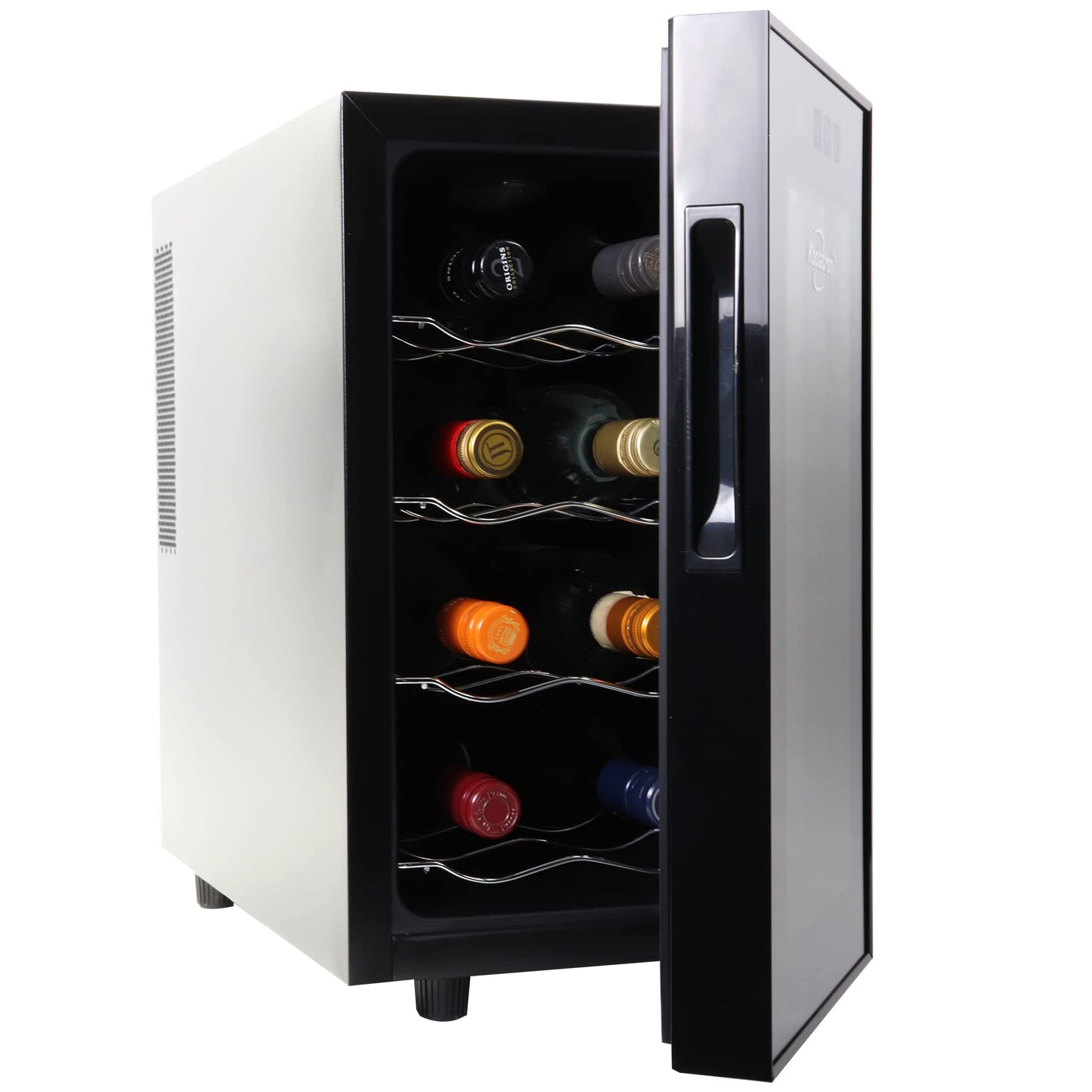 Koolatron 8 Bottle Wine Fridge – Freestanding Wine Cooler with Glass Door, 0.8 cu. ft (23 L), Beverage Can Refrigerator, Digital Temperature Control, Ideal for White, Red & Sparkling Wine, Champagne