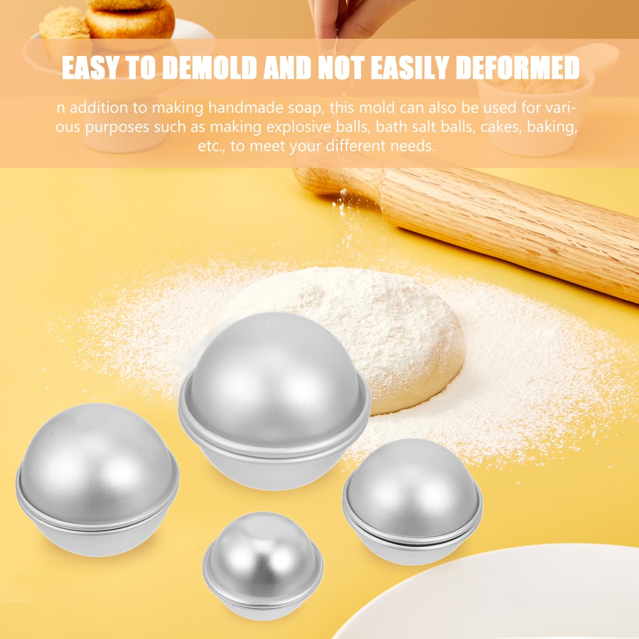 Tofficu 8Pcs Dome Cake Pan - Aluminum Cake Ball Mold - 1.77+2.16+2.55+3.14 Inch Half Ball Cake Pan - Football Cake Pan - 3d Round Shape Cake Mold for Birthday Wedding Anniversary DIY Cake Baking Tool