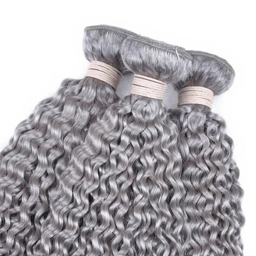 Giginger Bundles Human Sliver GREY 16 18 20 inch Jerry Curly Wave Human Hair Bundles Unprocessed Quick Weave Soft Sewn In Hair Extensions for Black Women