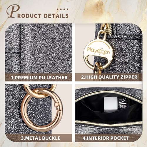 Playexen 5.7" Small Makeup Bag, Glitter Cosmetics Bag for Purse, Portable Small Travel Makeup Pouch with Ring Buckle (Purple)