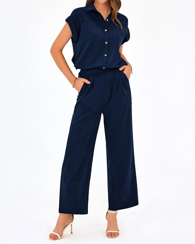 PRETTYGARDEN Womens 2 Piece sets Summer Cap Sleeve Tops Palazzo Pants Dressy Casual Vacation Travel Outfits Tracksuits