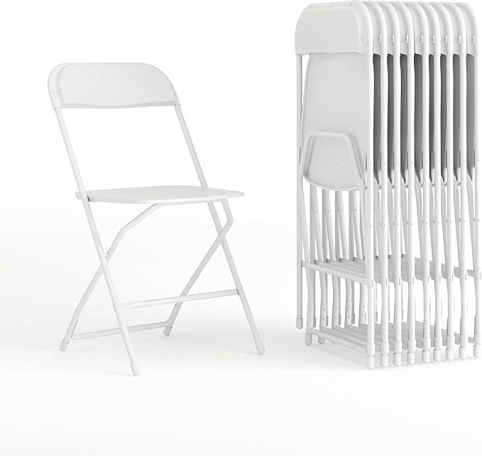 Flash Furniture Hercules Set of 10 Indoor/Outdoor Heavy-Duty Plastic Folding Chairs, Foldable Commercial Stacking Chairs w...