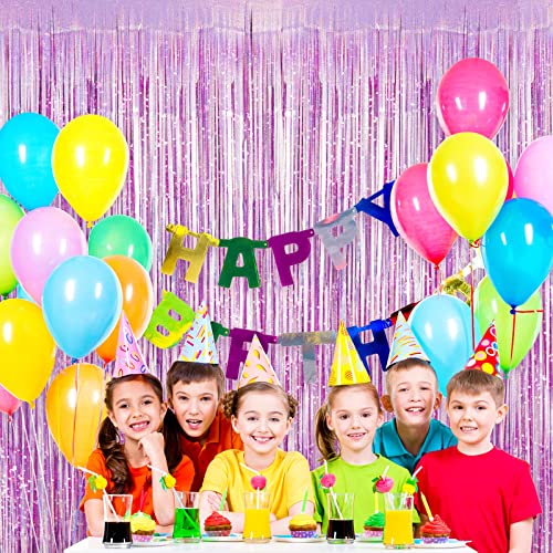 Light Purple Fringe Curtain Backdrop, 2 Pack Tinsel Foil Fringe Curtains Party Decorations Streamers, Xmas Light Purple Me...