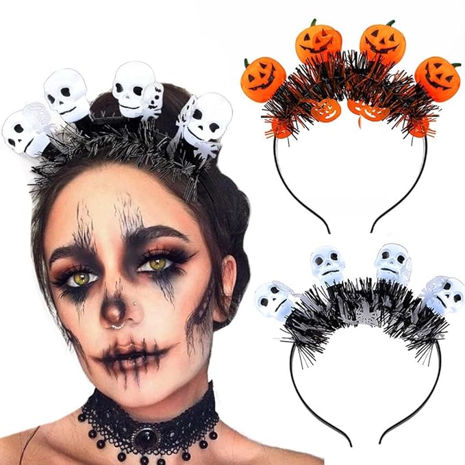 Fdesigner Light Up Halloween Headbands Ghost Headband Gothic Costume Hairband LED Glowing Headpiece Holiday Hair Accessori...