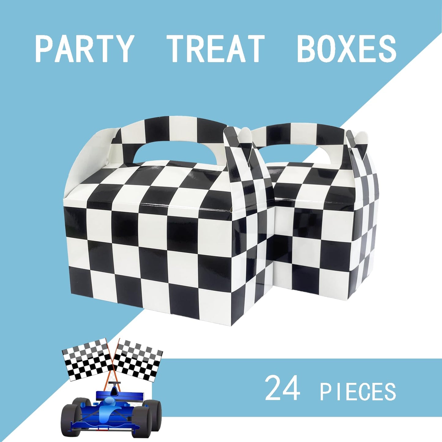 Adorox Set of 24 Checkered Racing Treat Boxes - Race Car Theme Party Favors, Birthday Party Supplies, Gift Boxes for Kids, Party Decorations
