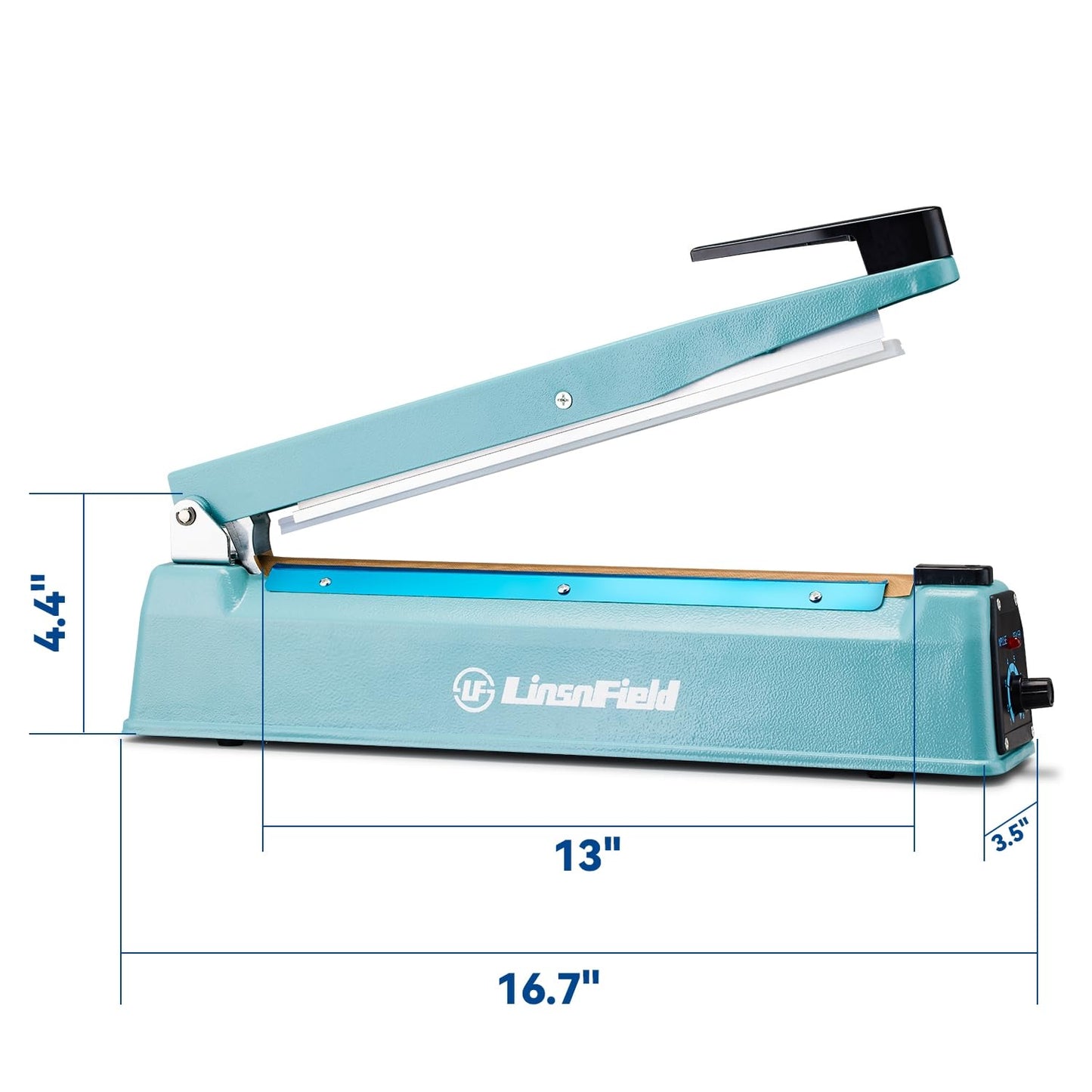 LinsnField Commercial Bag Sealers 12 inch, 2mm Sealing Width Iron Impulse Sealer, Heavy Duty Manual Shrink Wrap Heat Sealer Machine with 1 Replacement Kits 2 Fuses, Blue