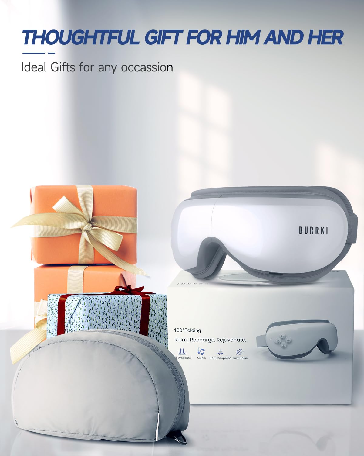 Eye Massager with Heat, Birthday Gifts for Mom Dad Her Him, Heated Eye Massager for Migraines with Compression and Bluetooth, Reduce Eyes Strain, Dark Circles and Improve Sleep