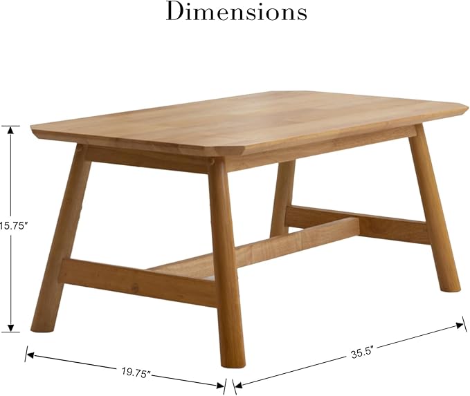 Ya-Home Farmhouse Coffee Table 35.5” Side Table Mid Century Wooden Table, Solid Wood Tea Table for Living Room Reception Room, Natural Finish