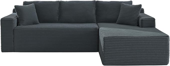 105 Inch Cloud Sectional Couch,Modern Modular Sectional Sofa with Deep Seat,Corduroy Boneless Couches with L-Shape Chaise for Living Room Bedroom,No Assembly Required (Dark Grey, Right Facing Chaise)