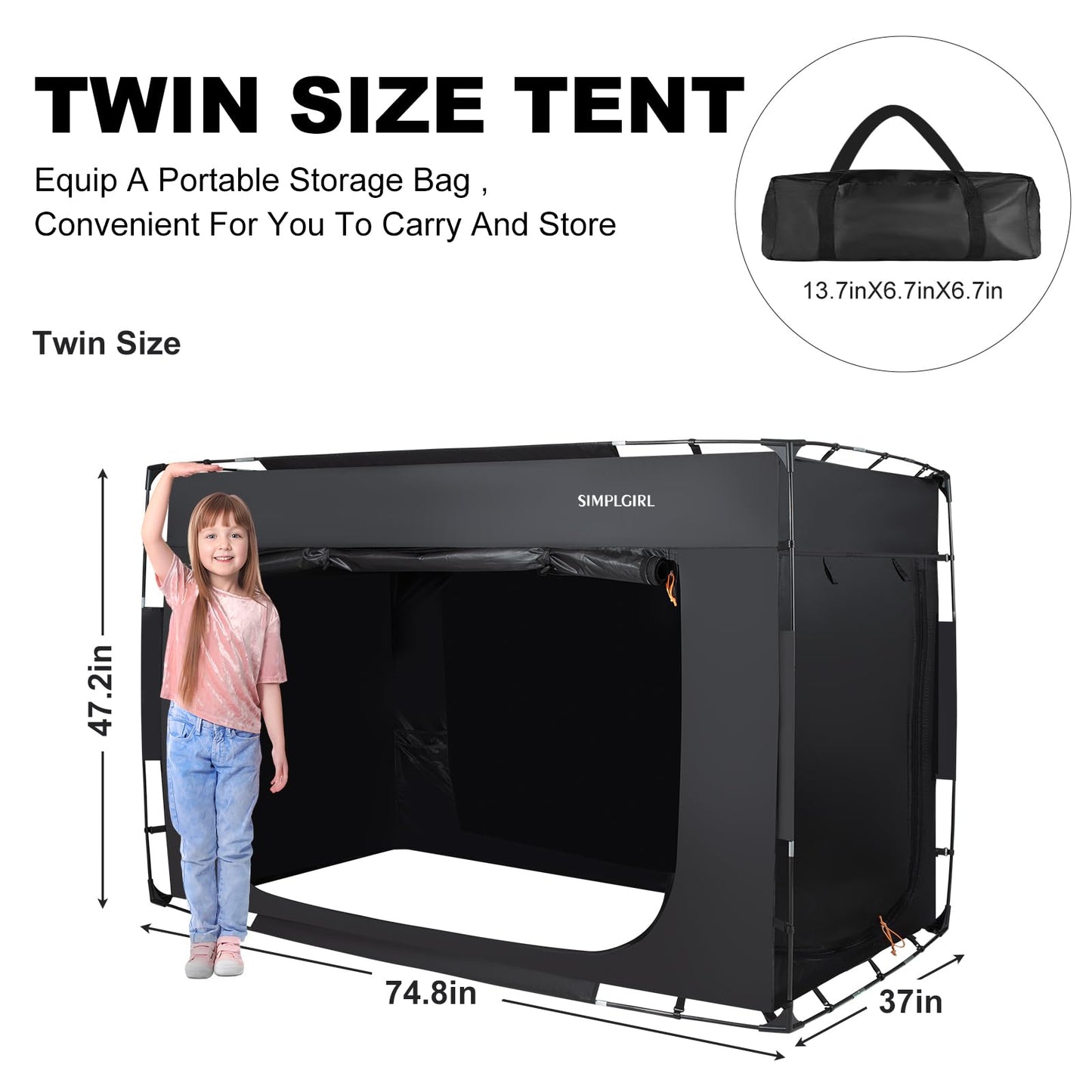 Bed Tent Bed Canopy Twin Size Tents for Adult and Kids- Portable Dream Indoor Sleeping Tents Blackout with 3 Doors Breathable Big Space Tent