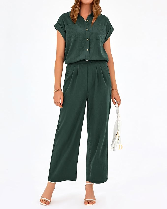 PRETTYGARDEN Womens 2 Piece sets Summer Cap Sleeve Tops Palazzo Pants Dressy Casual Vacation Travel Outfits Tracksuits