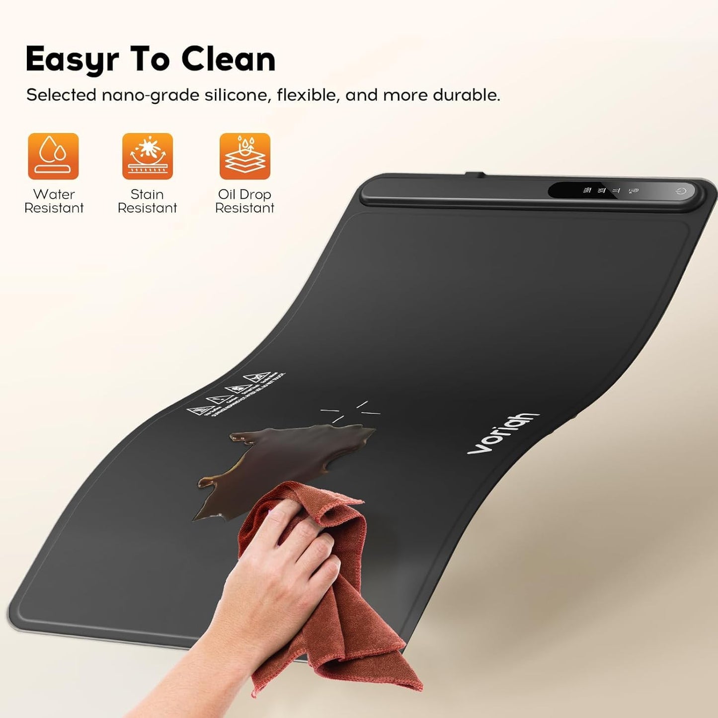 Warming Mat for Food, Voriah Electric Warming Tray with 3 Temp Settings & Auto Shut-Off, Food Warmer with Thick Silicone Surface to Keep Food Warm at Buffet, Parties, and Family Use(Black）