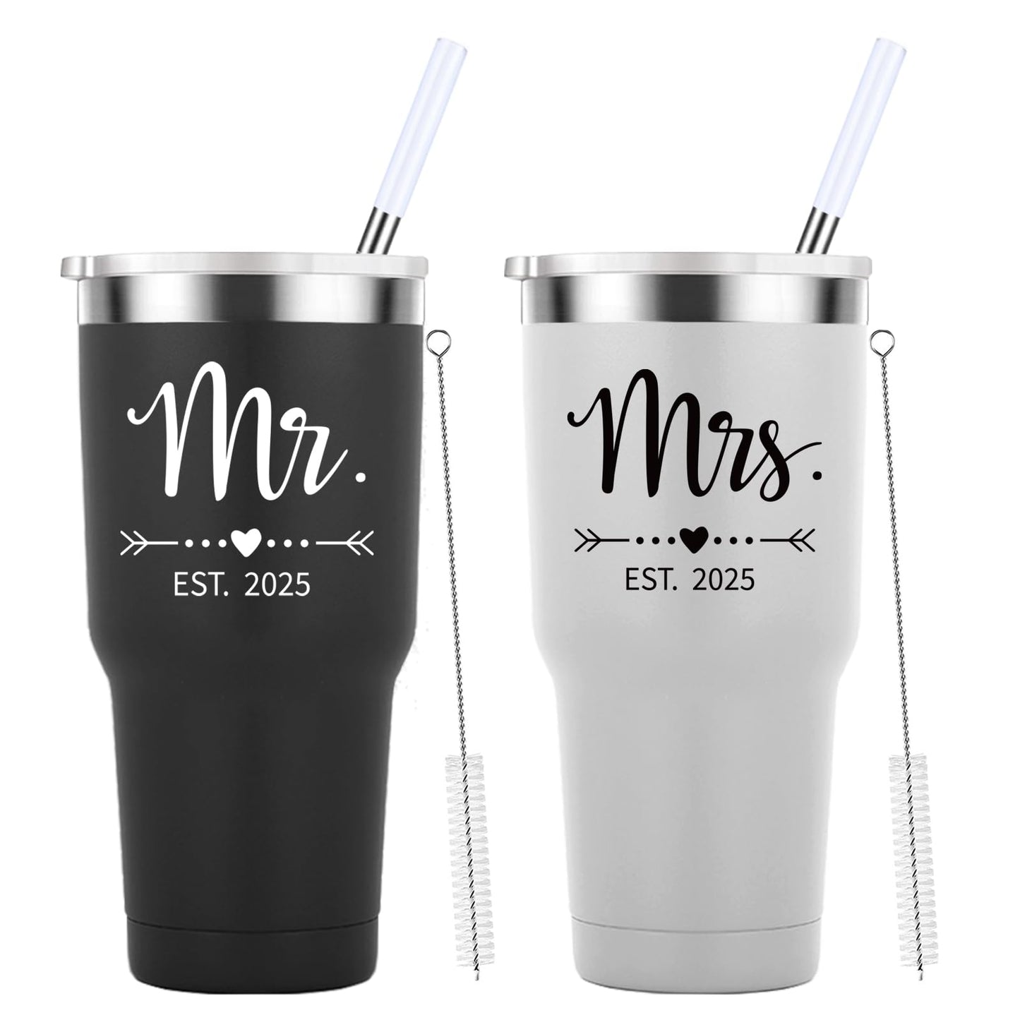 Mamihlap Mr and Mrs Est 2025 Travel Mug 30oz Tumbler.Newlyweds Couples Wife Bride To Be Newly Engaged Bridal Shower Gifts.Wedding Tumbler Idea for Bridal Showers Engagement.(Black&White)