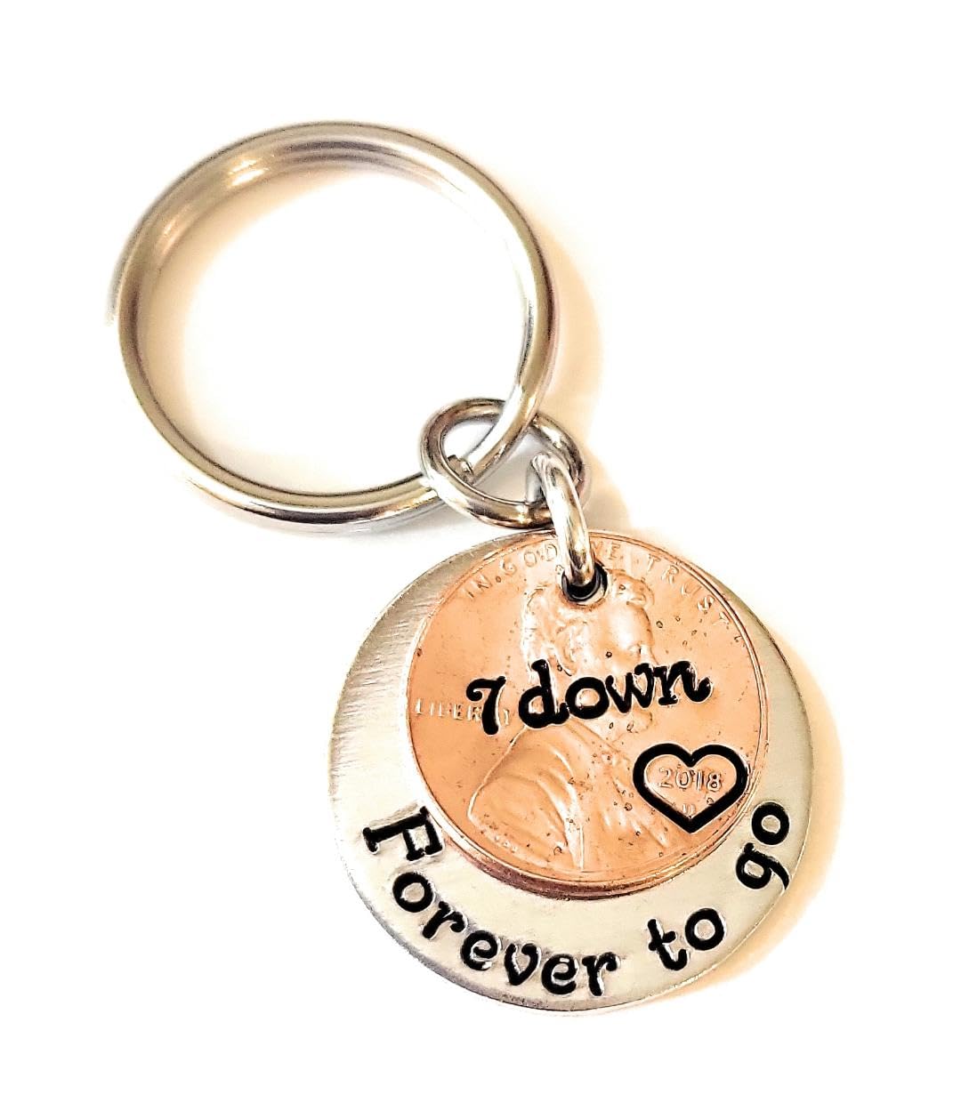 7 Year Anniversary, 7th Anniversary Gift, Lucky 2018 Copper Penny Down Forever To Go Coin Key Chain, Copper Anniversary Gift